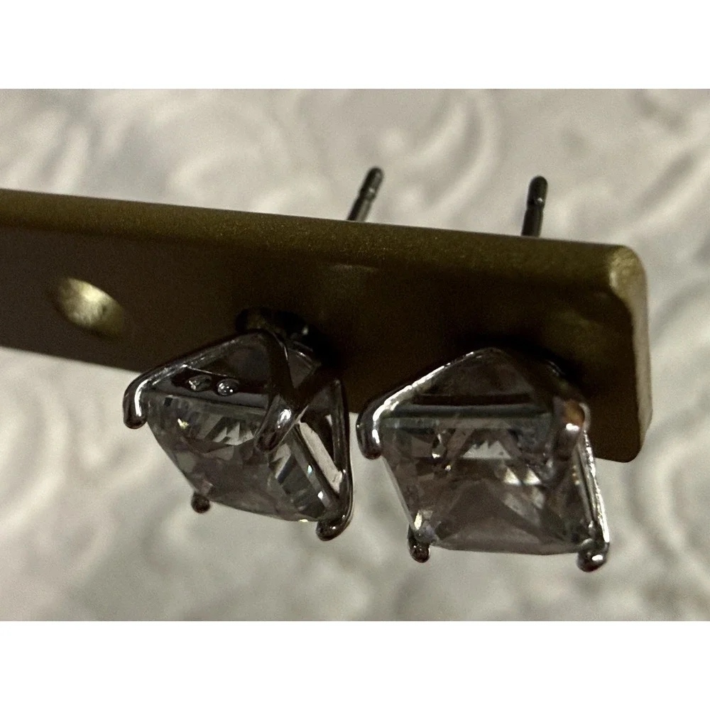 Swarovski Crystal Square Princess Cut Stud Earrings Silver Tone Clear Sparkle